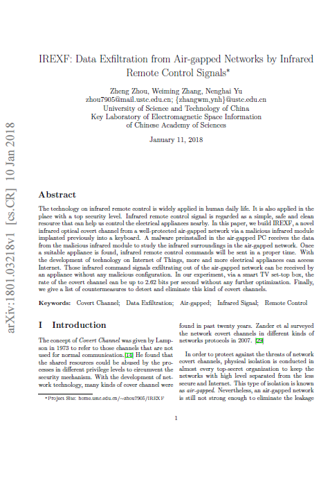 IREXF Data Exﬁltration from Air-gapped Networks by Infrared Remote Control Signals